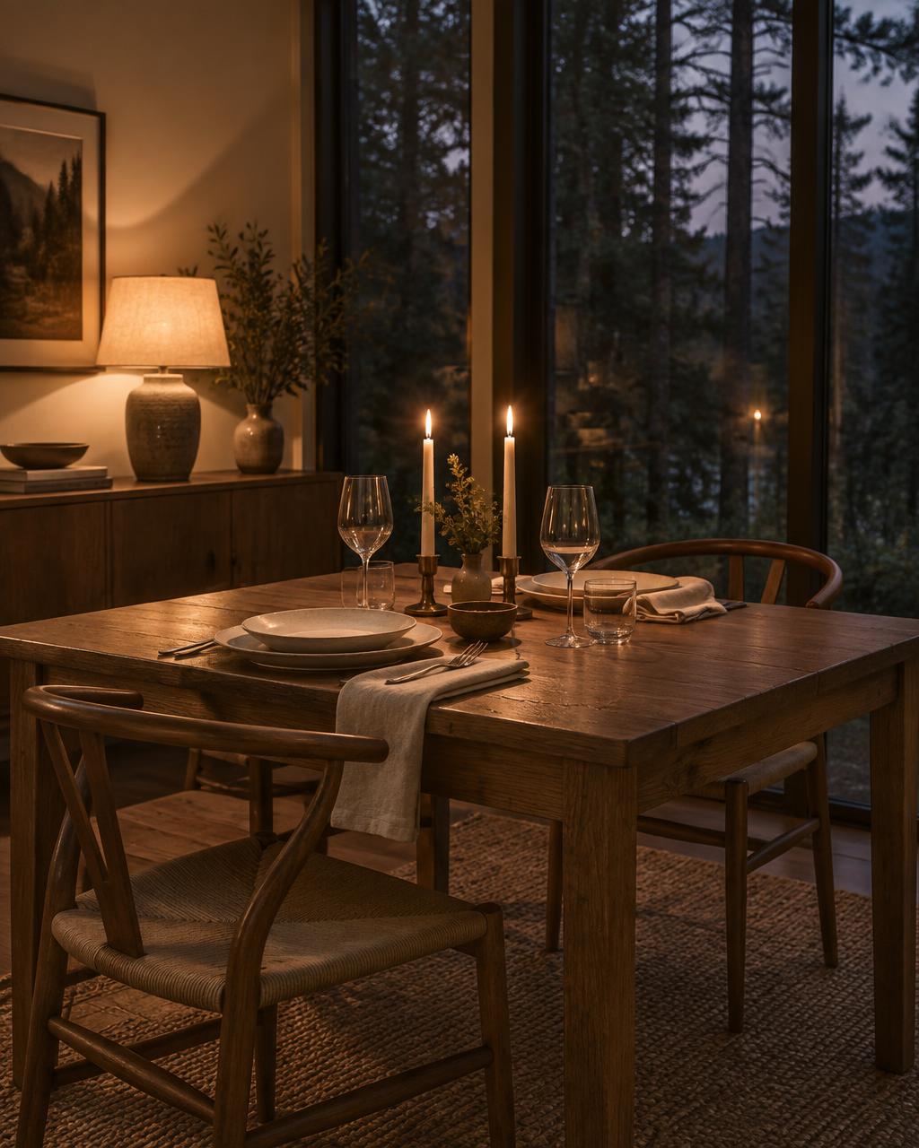 The kitchen table, set for two. Where most of it happens.